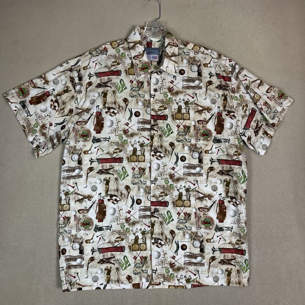 High Seas Trading Co Shirt‎ Mens L Multicolor Vintage Golf Graphic Print Relaxed